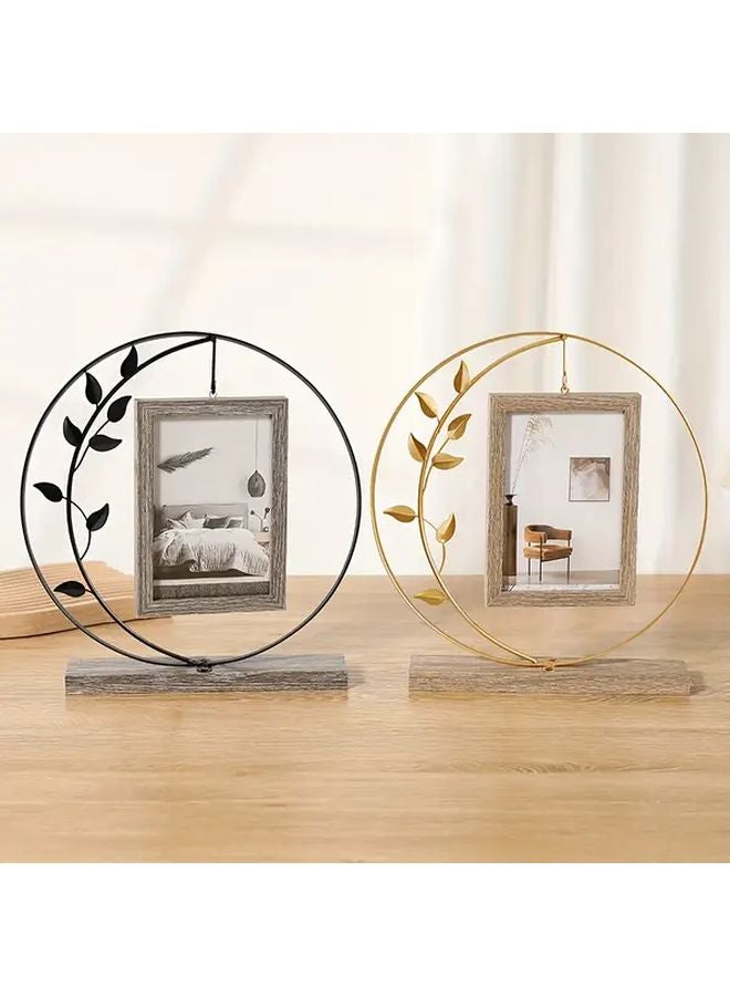 Black Leaves Metal Photo Frame With Wooden Stand Desktop Decor Gift - Image 3